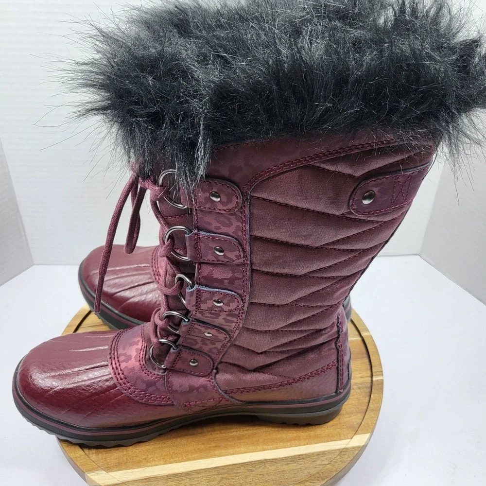 Sorel Women's‎ Tofino II Boots 7 Burgundy Leopard Waterproof Winter Snow NL3072